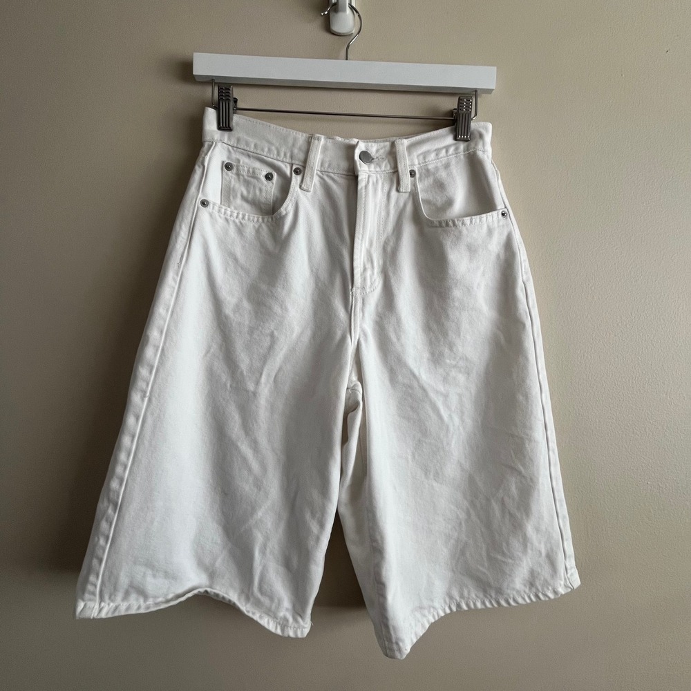 Universal Thread White Denim Jorts High Rise Wide Leg Long Shorts Womens 0 Baggy